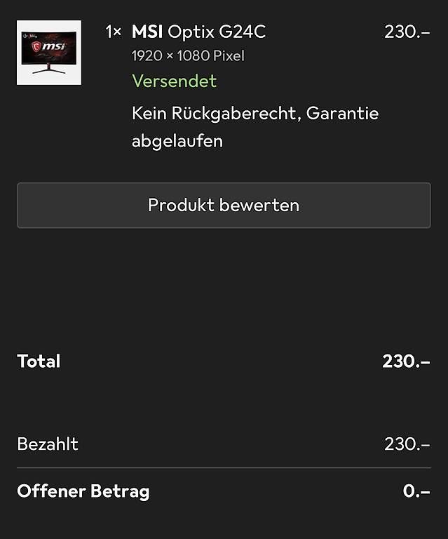 Monitor: MSI Gaming Monitor – Usato da Diessbach b. Büren venduto da maeldysli 4