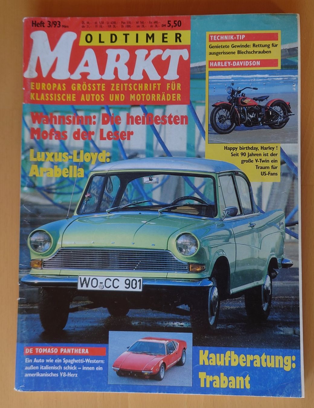 Riviste & Magazine: De Tomaso Pantera (01) - Oldtimer-Markt 3/93 – Usato da Gonten venduto da Gaetzimat5 3
