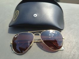 Lunettes Aviator 55/14 Ray-Ban polarisé doré verres roses