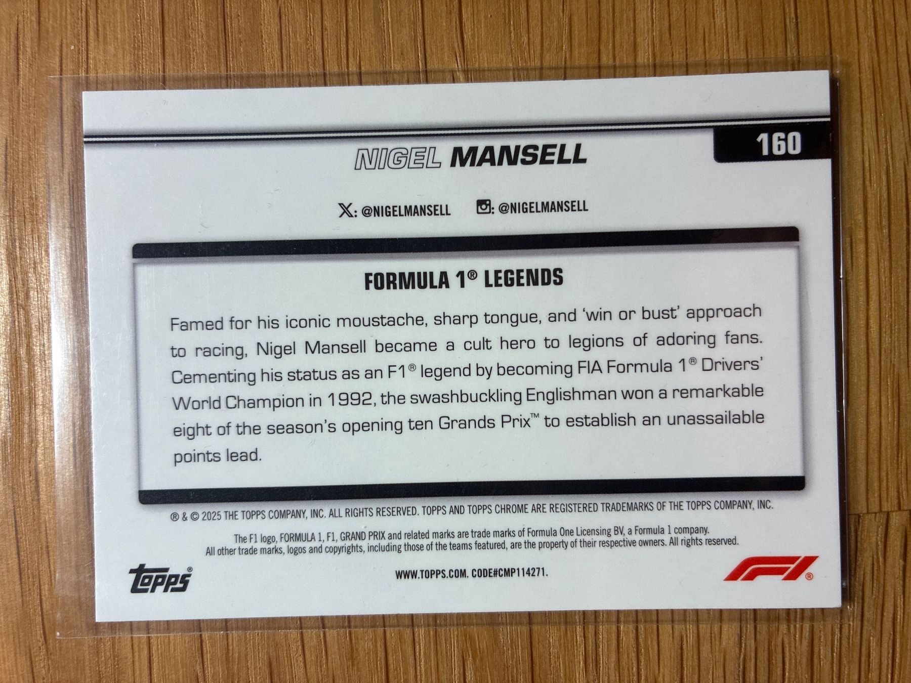 Topps Carte collezionabili: Topps Chrome F1 Nigel Mansell /299 – Usato da Wangenried venduto da Garagara 1