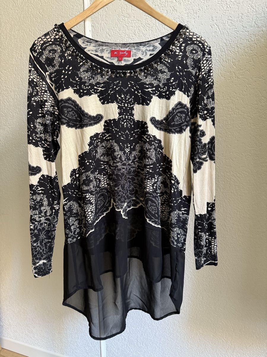 Pullover & Sweatshirts: Pull tunique beige/noir Derhy, t.L/40 – Gebraucht aus Tavannes von Thriftshop