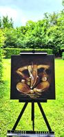 Ganesha Acryl Gemälde auf Leinwand schwarz goldfarben