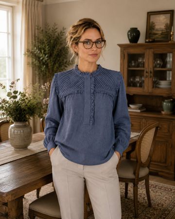 AMAYA AMSTERDAM | blouse bleu plissé volant bohème | L