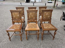 Stühle Set 6 Stueck Holzsitz mit Stoffbezug floral 41x45cm