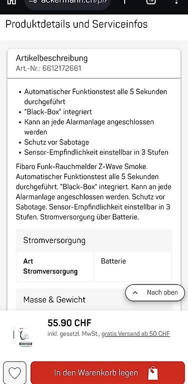 Alarmanlagen: Fibaro Smoke Sensor – Gebraucht aus Alpnachstad von Hz11 1