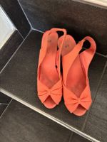 Stoff Sandale 38 Orange, Keilabsatz