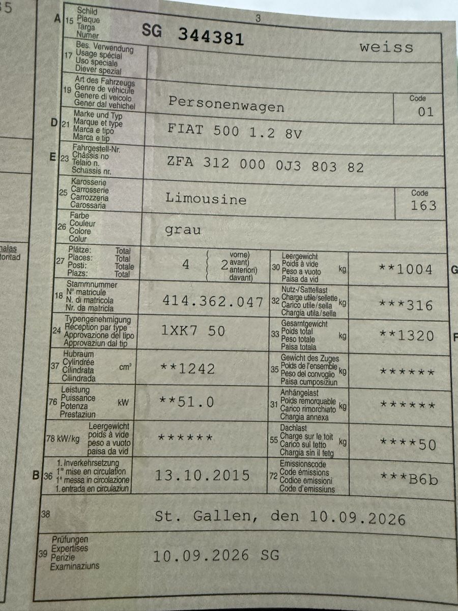 Fiat Automobili: Fiat 500 1.2 – Usato da Dietschwil venduto da Enya.7 4