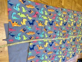 Bunter flauschiger Softshell Dino Stoff Kinderstoff 