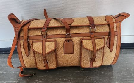 Vintage Leder Reisetasche Flechtwerk Batik 62 cm