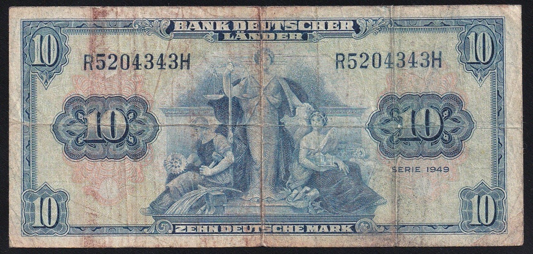 Banconote: Deutschland 10 Mark 1949 – Usato da Brugg AG venduto da banknoten_muesli