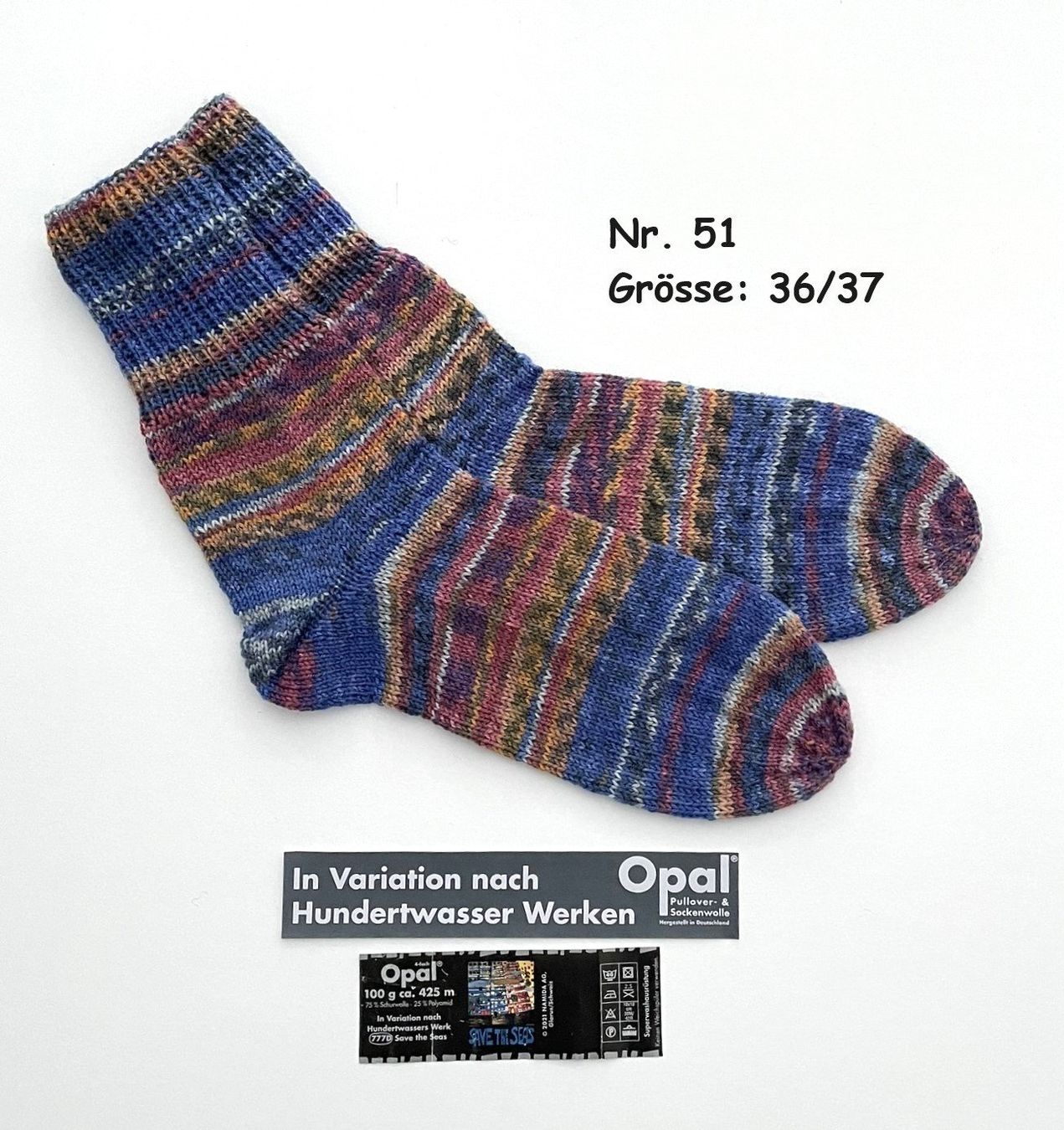 Calze: Handgestrickte "Hundertwasser" Socken  Grösse: 36/37  Nr.51 – Nuovo e nell'imballaggio originale da  venduto da