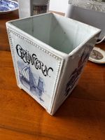Antiker Voratsbehalter Grünkern Keramik blau weiss - Vintage
