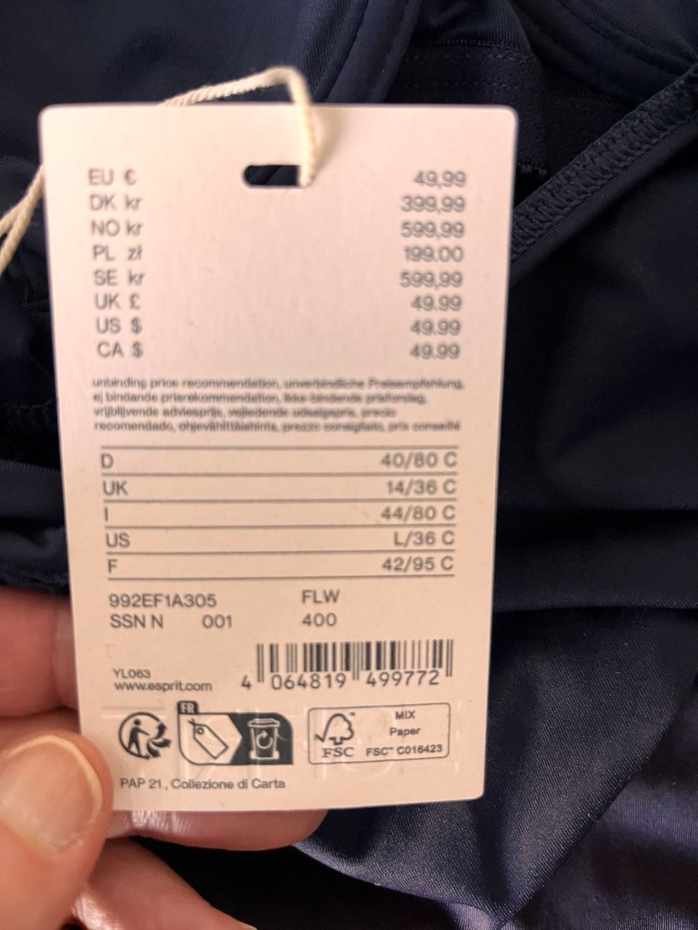 Esprit Costumi da bagno & Bikini: ESPRIT, Badekleid, Grösse 40/80C, Farbe Dunkelblau – Nuovo e nell'imballaggio originale da Rudolfstetten venduto da gst_g7xl 9