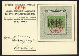 1943, W18, Block Genf auf illustrierter FDC-Karte (14567)