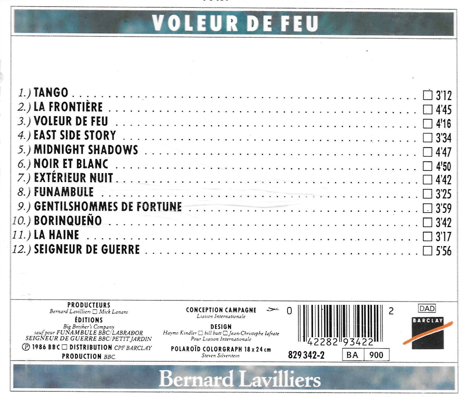 CD: Bernard Lavilliers - Voleur de feu – Usato da Savagnier venduto da Ne2065 1