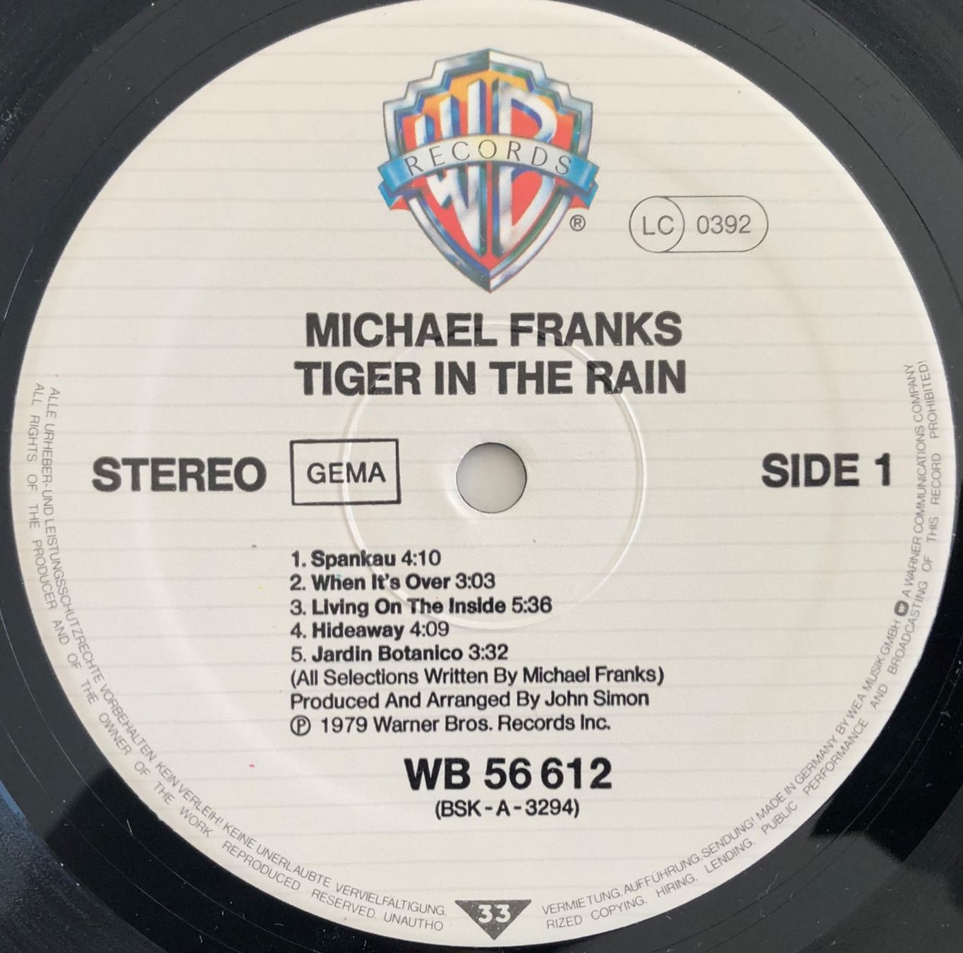 Dischi in vinile: MICHAEL FRANKS - TIGER IN THE RAIN – Usato da Poliez-Pittet venduto da Newtown-Records 3