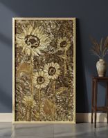Batik Wandbild Sonnenblumen 90x150 cm – Naturtöne