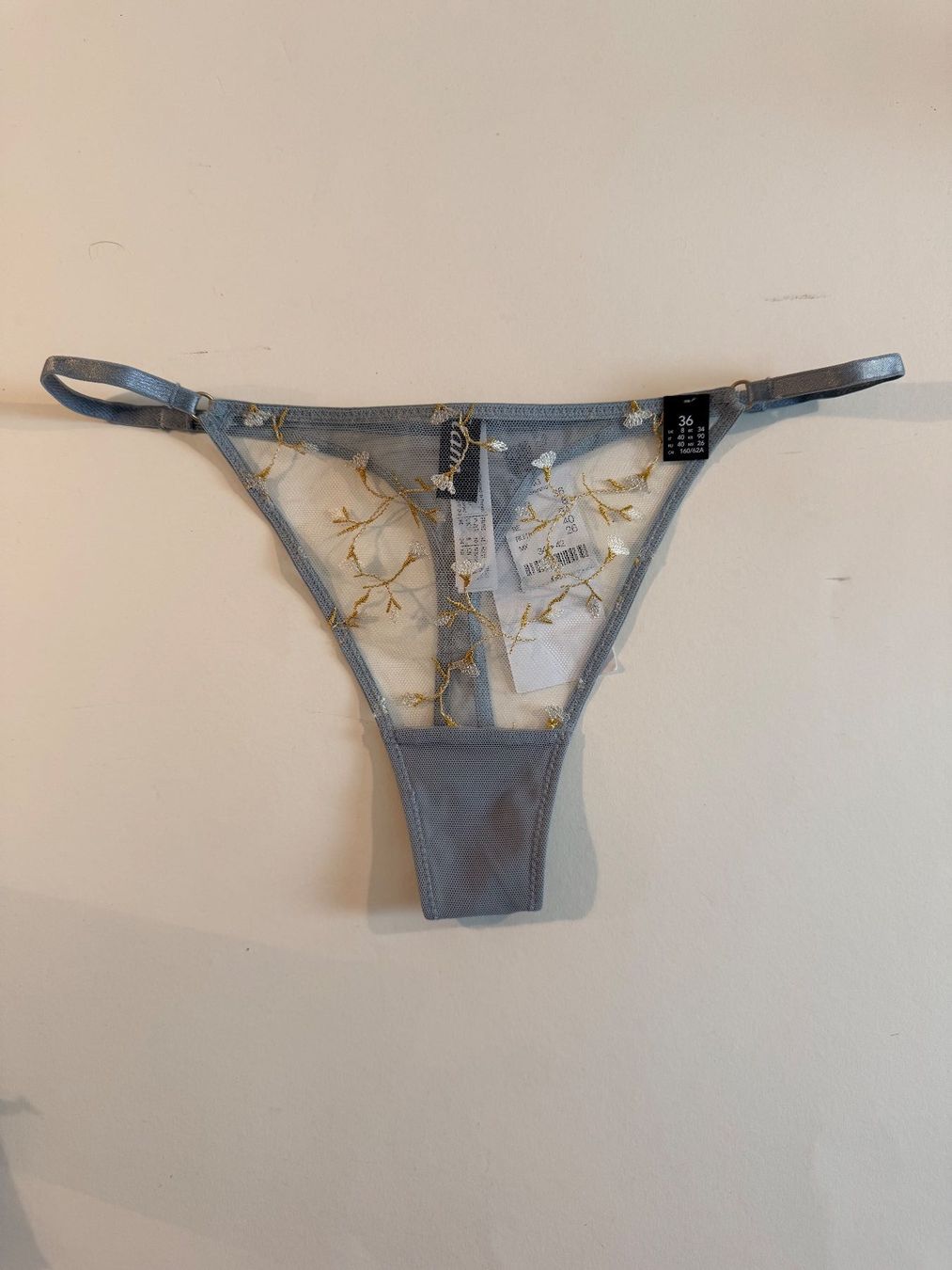 Etam Altra biancheria intima: ETAM, String BONHEUR, Grösse 34, Farbe Grau/Hellblau – Nuovo e nell'imballaggio originale da Rudolfstetten venduto da gst_g7xl