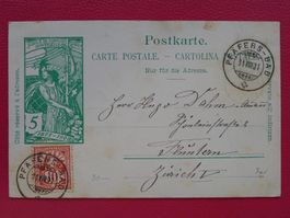 1901, UPU-Karte von PFÄFERS-BAD (SG), 5Rp.-Karte+61B