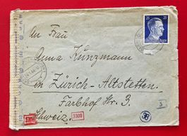 DEUTSCHES REICH HITLER GARMISCH ZENSUR ZÜRICH ALTSTETTE 1944