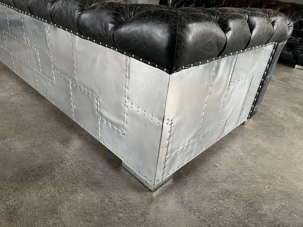 Sessel Echtleder Couch Sofa Flugzeug club Lounge Retro Aviator Vintage Aluminium
