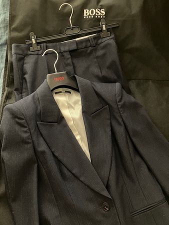 Hugo Boss Anzug Set Damen Wolle Dunkelblau Nadelstreifen Neu