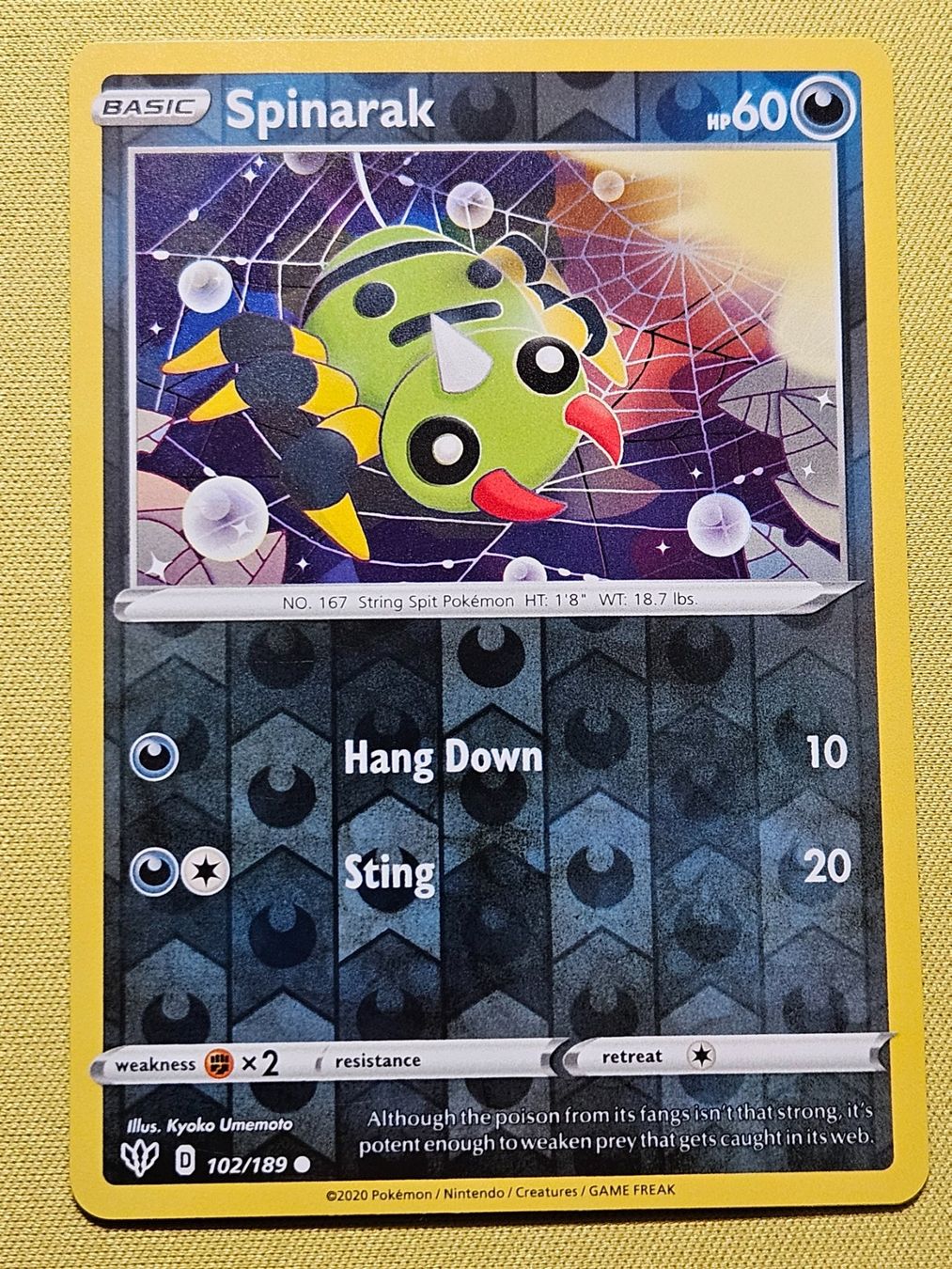 Pokémon Carte collezionabili: Darkness Ablaze - Spinarak 102/189 EN – Usato da Bellinzona venduto da Pokemarco