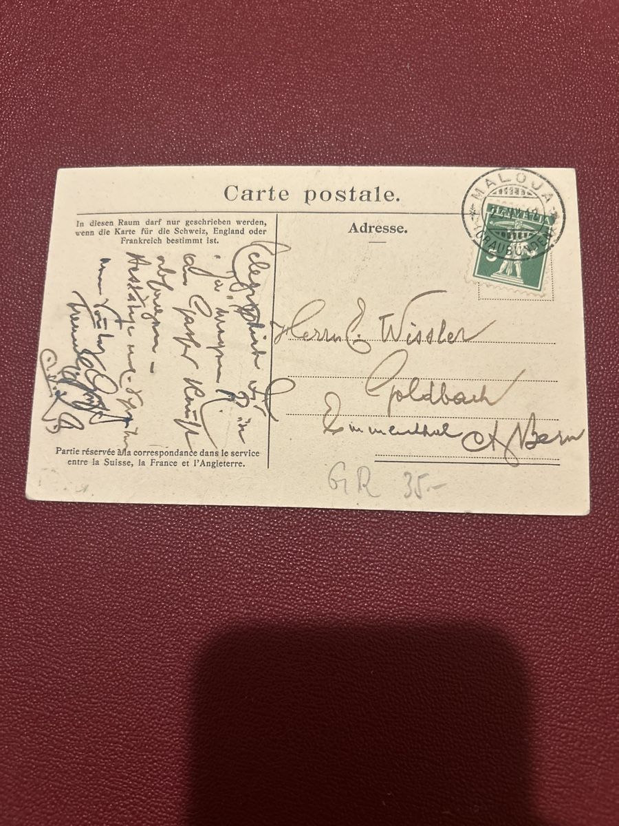 Cartoline postali: Maloja, Hotel Vecchia, Diligenza 1912 – Usato da Breganzona venduto da Milesbo 1