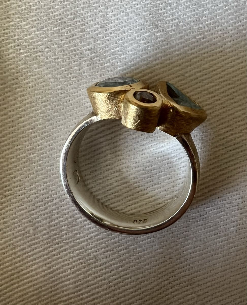 Anelli: 925 Silberring mit Aquamarin, Opal & Diamant | Handarbeit – Usato da Bolligen venduto da Solina12 3