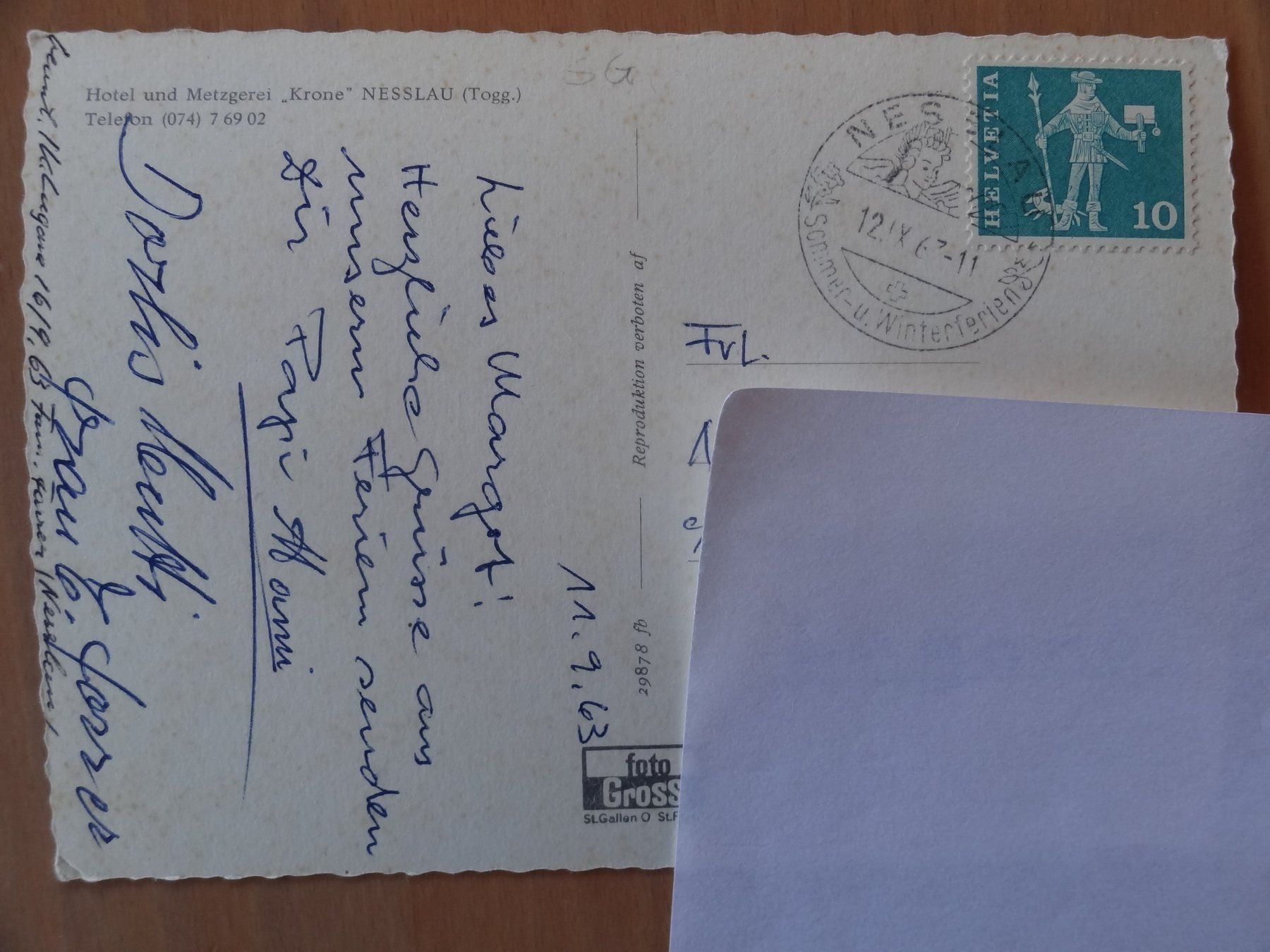 Cartoline postali: Nesslau - Hotel Krone -SG - 1963 – Usato da St Léonard venduto da Riglin 1