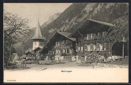 AK Meiringen, Strassenpartie mit Bergen