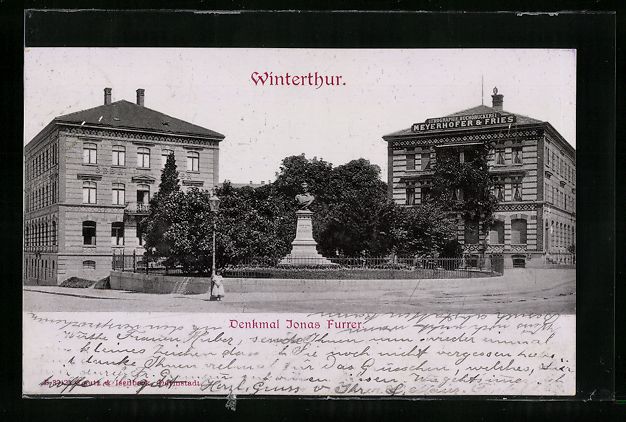 Cartoline postali: AK Winterthur, Denkmal Jonas Furrer – Usato da Berlin venduto da bartko-reher