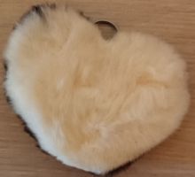 Porte-clés cœur fourrure lapin Rex blanche/brune