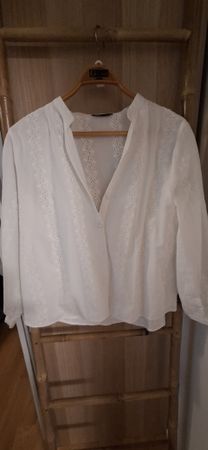 ZARA Bluse, weiss, Lochstickerei, Gr. L
