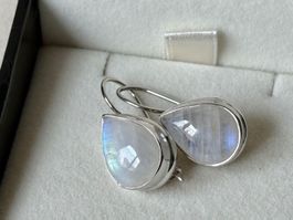 Mondstein Ohrringe, Silber 925, Tropfenform, NEU