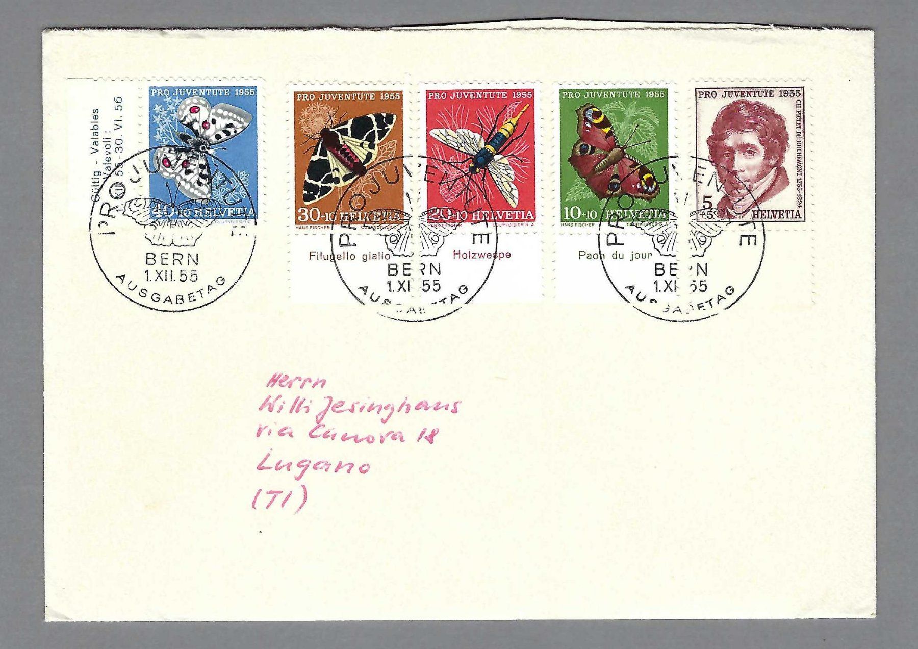 Tutti i francobolli: FDC PJ 1955, ET-0 BERN, TEIL MIT TABS – Usato da Pura venduto da ulisse1957