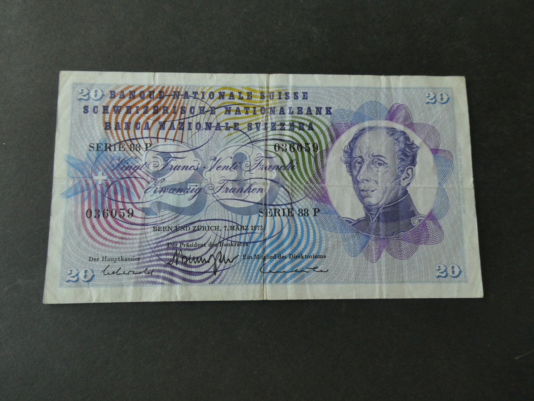 Billets de banque: Schweiz 1973,  20 Franken – D'occasion à Hinterforst par Rohusri