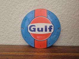 Emailschild Gulf Oil Zapfsäule Tanksäule Logo Emaille Schild