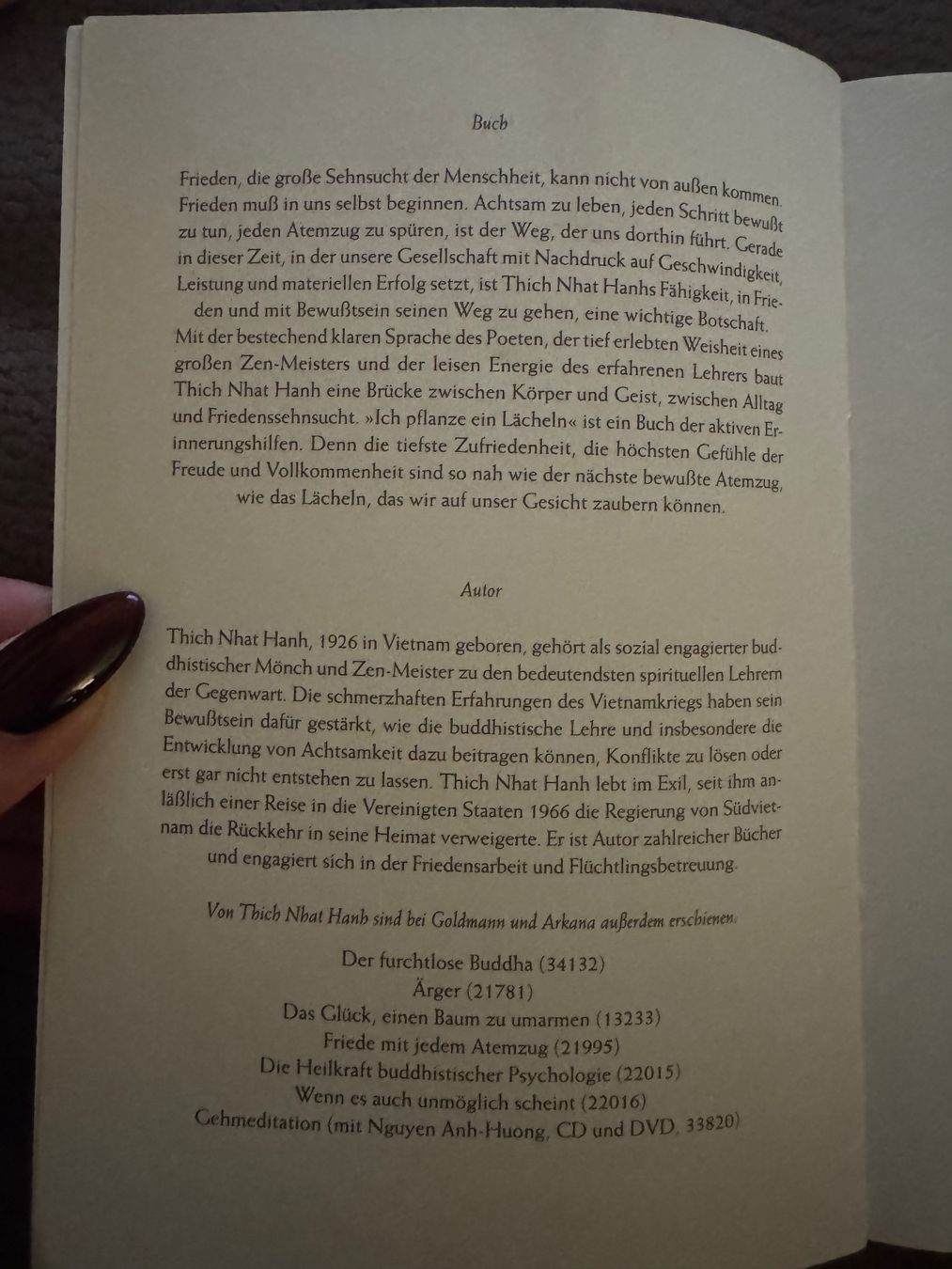 Bücher: Thich Nhat Hanh - Ich pflanze ein Lächeln – Gebraucht aus Dietikon von MuNathy 2