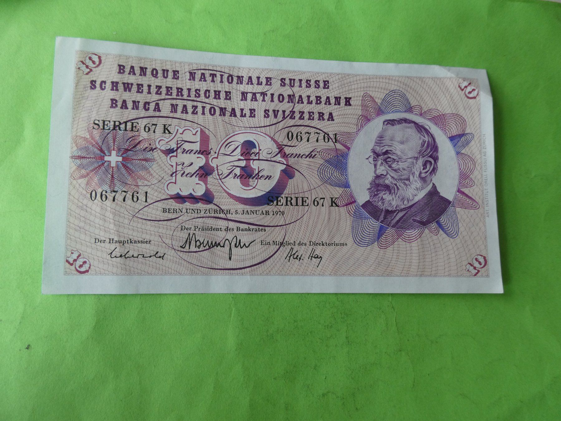 Banconote: Schweiz 1970, 10 Franken – Usato da Hinterforst venduto da Rohusri