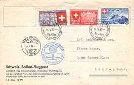 Ballonpost Zürich 1939 Landesausstellung Bäretswil x London