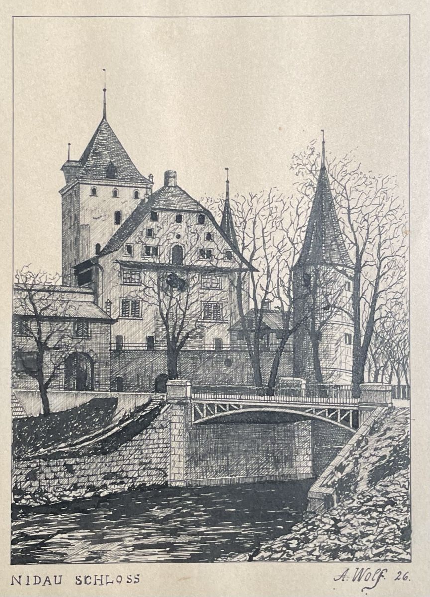 Gemälde: Nidau Zeichnung Wolf 1926 – Gebraucht aus Biel/Bienne von Galaq