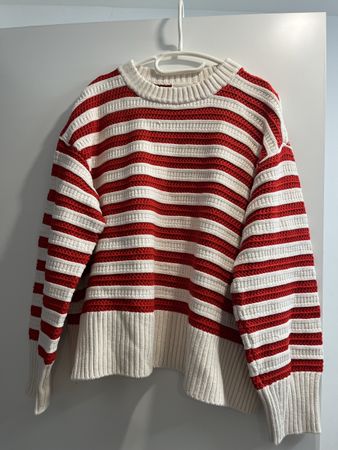 Gestreifter Damenpullover, Gr. XL, rot/weiss, Herbst