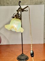 Antique Table Lamp, Glass Shade, Metal Base