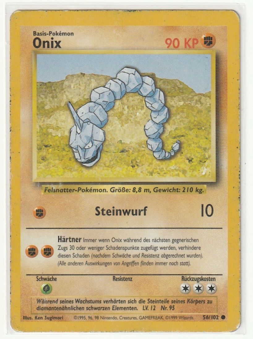 Pokémon Sammelbilder & Trading cards: Pokémon 1999 Onix (56/102), Basis Base Set – Gebraucht aus Biel/Bienne von historian-198