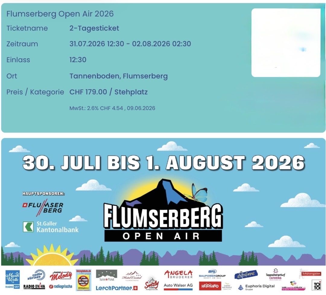 Tickets: Flumserberg Open Air 2026 2-Tagesticket  – Neu und originalverpackt aus Flumserberg Bergh von swiss.ski