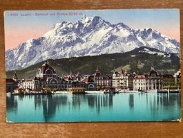 AK Luzern. Bahnhof und Pilatus
