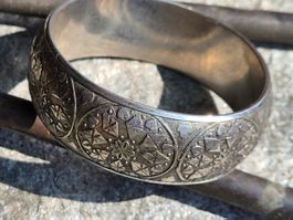 Ethno Tribal Geätzt Silberfarben Berber Armreif L- XL