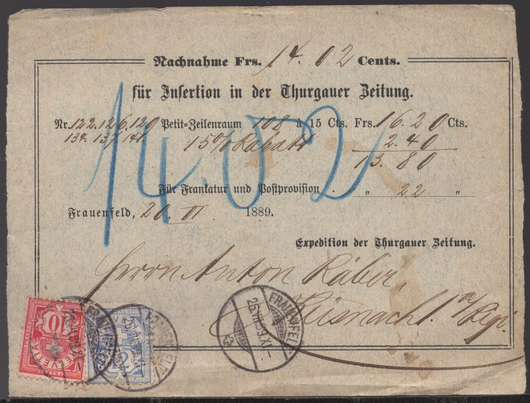 Tous les timbres: FRAUENFELD 25.VII.89    Nachname – D'occasion à Aarau par kufi44