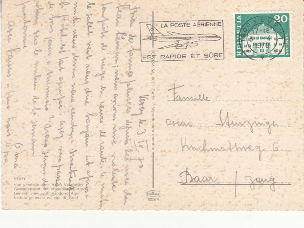 Ansichtskarten: Vevey 1970 – Gebraucht aus Bürglen TG von StampGraf 1